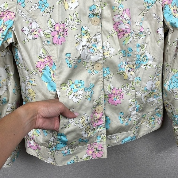 O Oscar De Le Renta Floral Collared Jacket Cream Multi Sz 10 - Picture 2 of 8